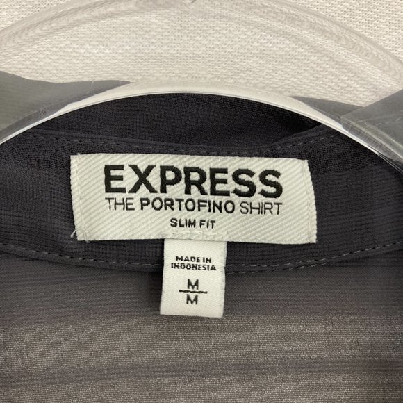 Express The Portofino Shirt Slim Dark Gray Striped Sheer Button Down Medium - Picture 2 of 11